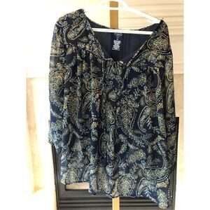 St John’s Bay Women’s Blue and Yellow Paisley 3/4 Sleeve Blouse Size 3X